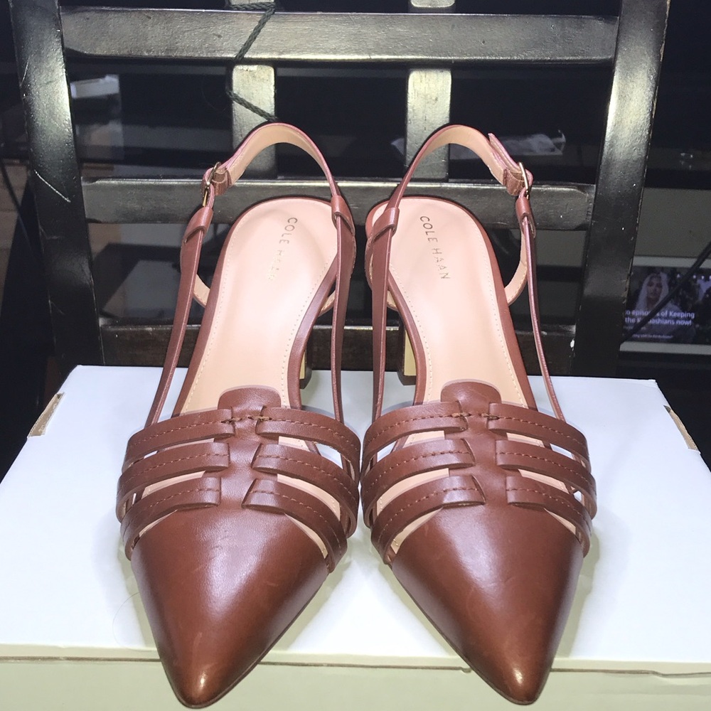 Cole Haan Brown Leather Pointed Toe Slingback Heels